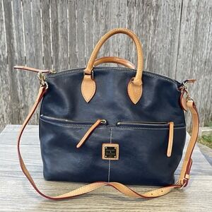 DOONEY BOURKE Purse Women Large Blue Leather Dillen Double Pocket Crossbody Tote
